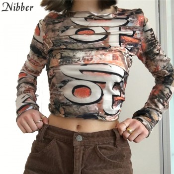 Nibber Punk Y2K Hollow Out Crop Tops Gothic Street Tee shirt For Women's Casual Basic Tees Female 2021 Summer Long Sleeve Top